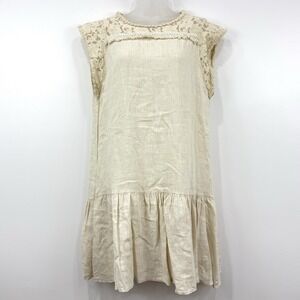 Allegra‎ Masetti Firenze Linen Dress Women's XS Beige Lace Boho Beachy Rustic